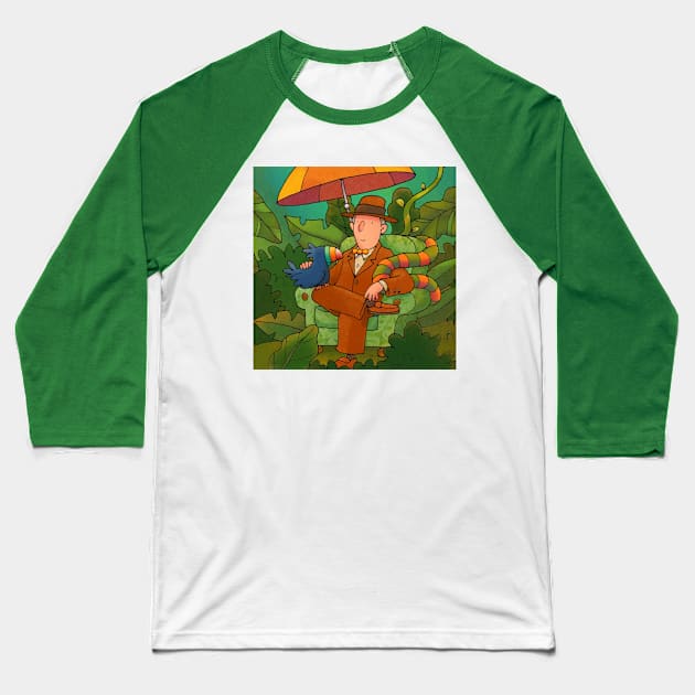 Armchair Traveller Baseball T-Shirt by drawboy